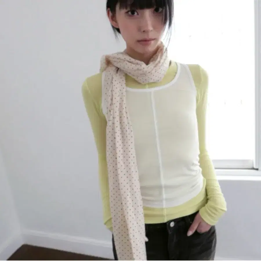 베이비랩 dot unroll scarf Ivory-아이보리 도트 땡땡이 스카프