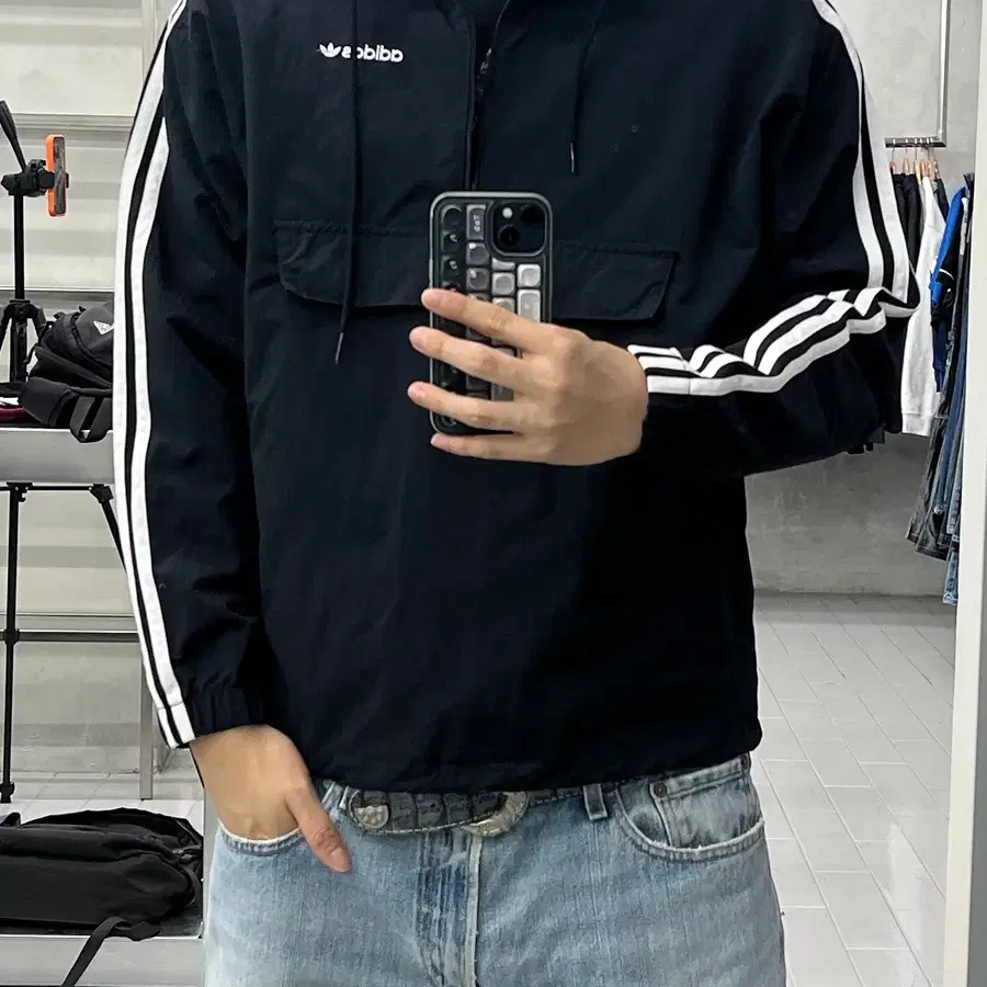 아디다스 신형 삼선 반집업 아노락 바람막이