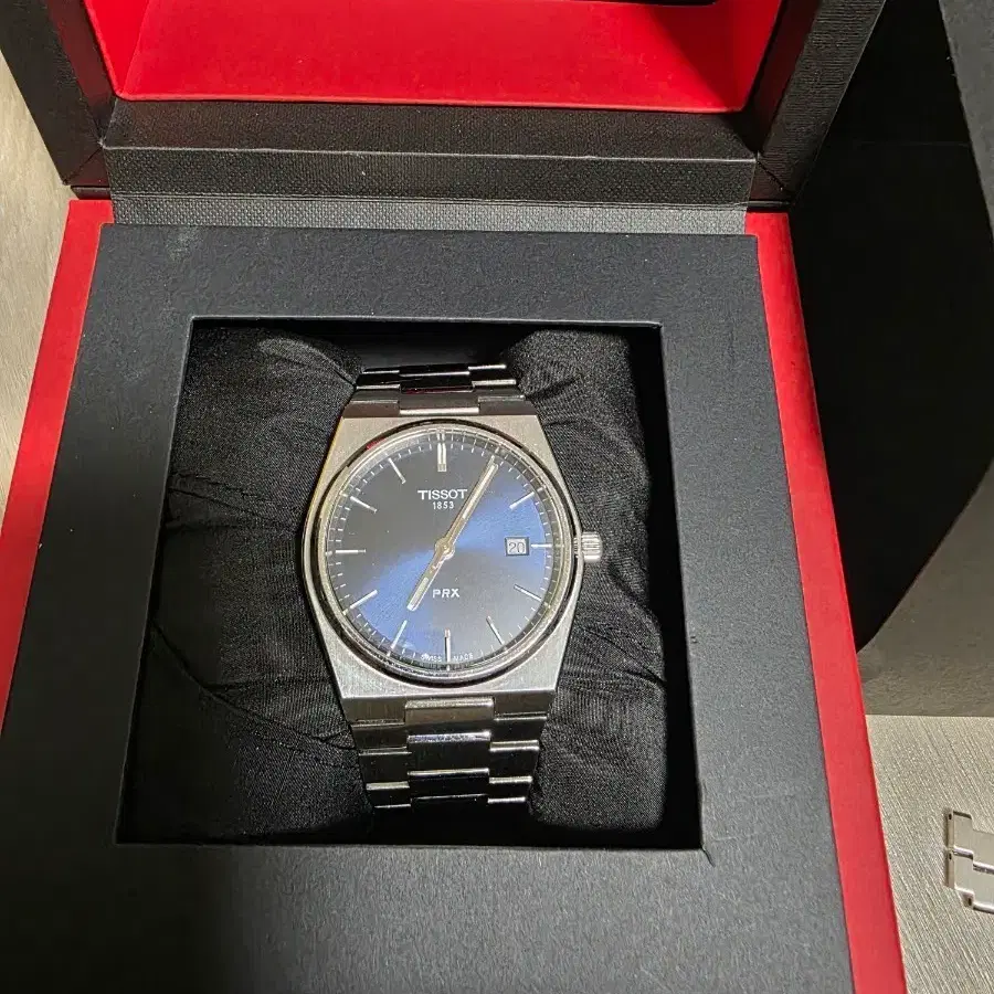 티쏘 PRX 40mm 쿼츠 남성용 시계 블루