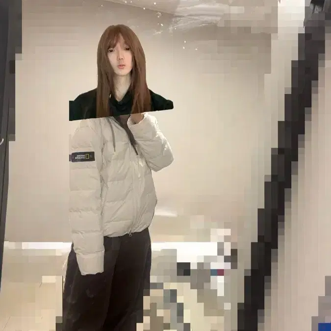 내셔널지오그래픽 와펜 경량패딩 화이트 흰색 크리스탈