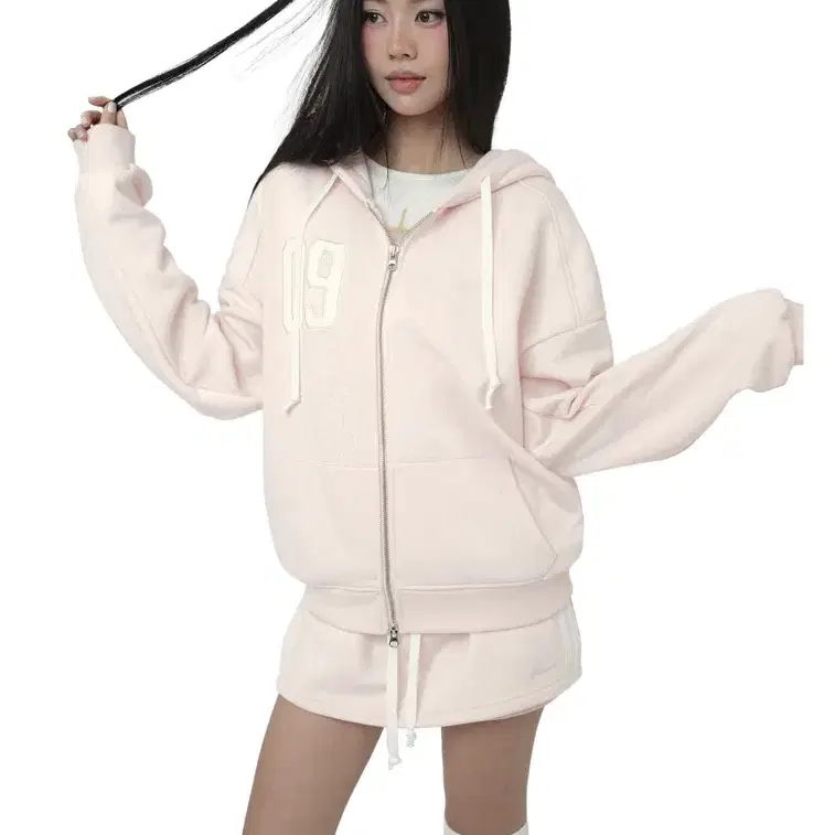 클리시어 넘버링 후드 핑크 기모x