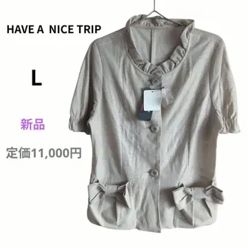 새상품 HAVEANICETRIP 린넨 100% 프릴 자켓 L 베이지