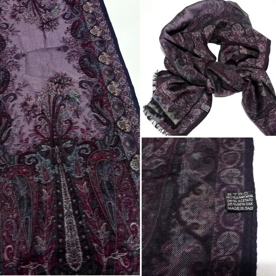 ETRO 에트로 페이즐리 울실크 머플러 made in Italy