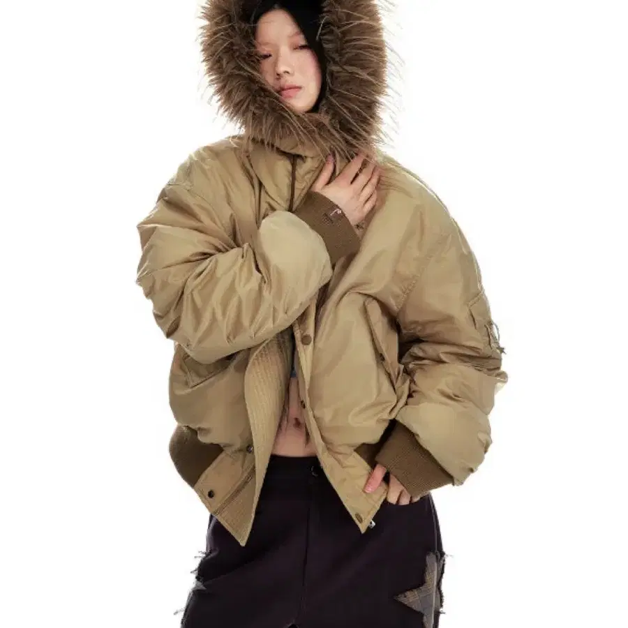 테스트메커니즘 Jikoo 지쿠 시부야 후드 야상 트리밍 퍼 숏점퍼