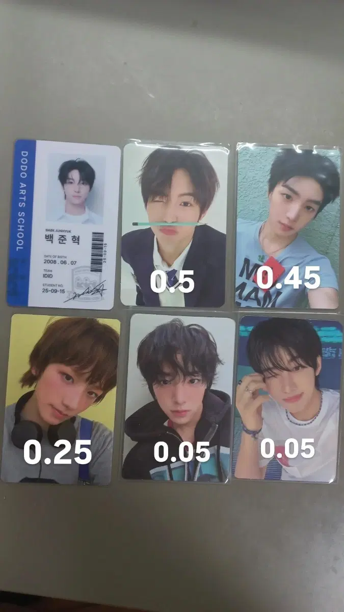 Idid poca photocard student ID sell Jang Yonghoon Jeong Semin Baek Junhyuk