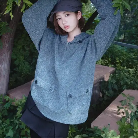 미세키서울 Button hoodie knit pullover CHARCOAL
