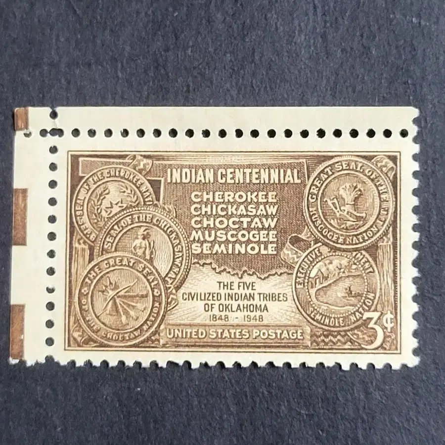 (미국우표)1948년 인디언 100주년 기념 우표 Indian Centennial Stamp / The Five Civilized Indian Tribes of Oklahoma