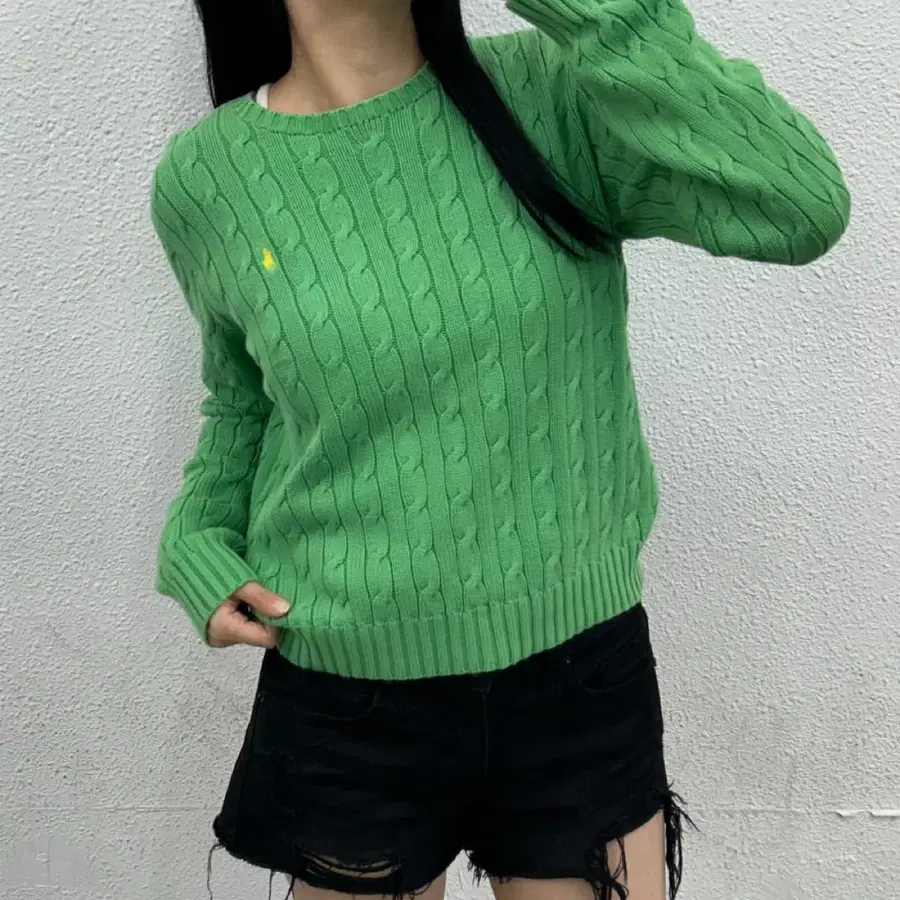 폴로 랄프로렌 옐로우포니 그린 꽈배기 니트 L