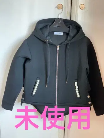 GALENA 펄 장식 집업 후드티 블랙