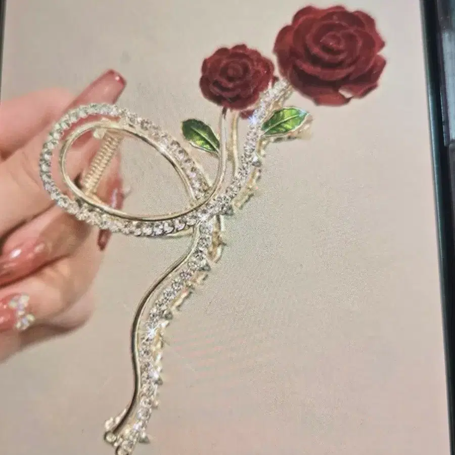 로즈 보석 헤어 집게핀
