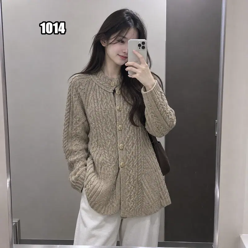 M 아란 크래프트 베이지 케이블 꽈배기 롱 니트 가디건
