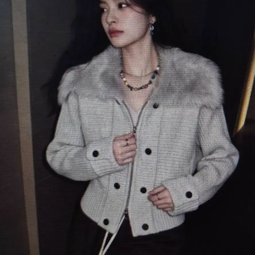 (해외배송)퍼카라 니트 재킷 그레이/브라운