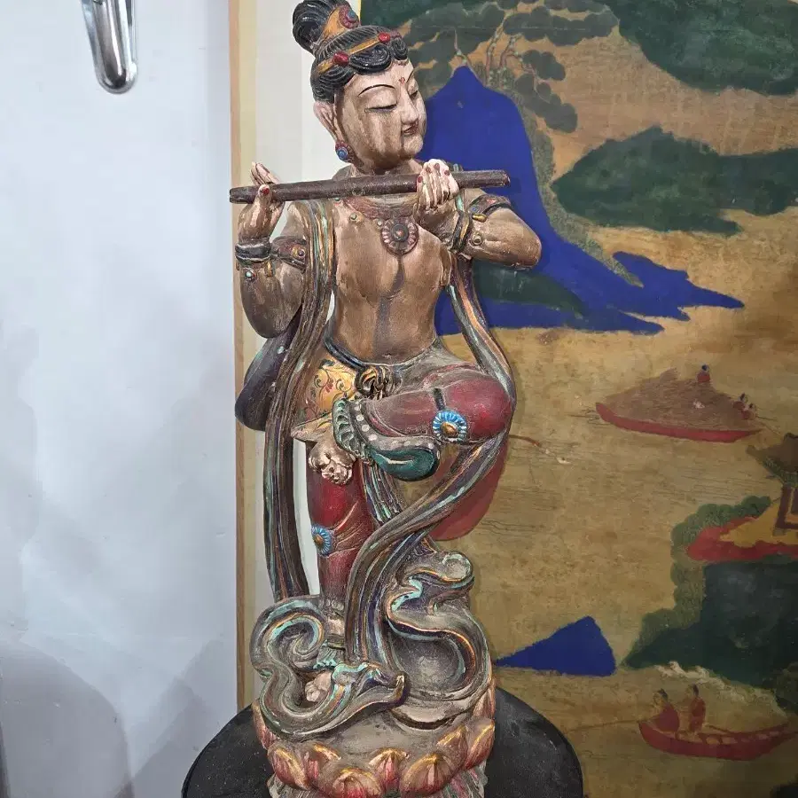한~돈황풍 채색 도자 주악천인상2번.불교문화.중국도자기.고도자기.호신불.부처님
