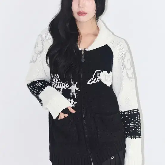 일리고 엔젤링 코위찬 니트 집업 블랙