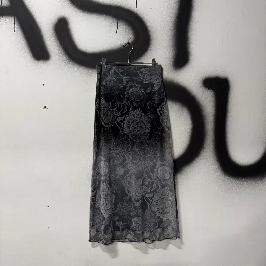 VTG 빈티지 오리엔탈 블랙 그라데이션 쉬폰 롱 스커트