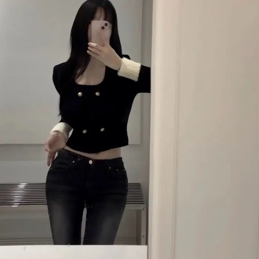 아이레브 소매 퍼 글리터 금장 니트