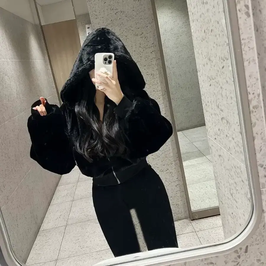 전체안감누빔 크롭 후드집업 퍼후드집업