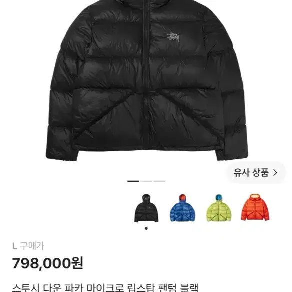 스투시 다운 파카 마이크로 립스탑 팬텀 블랙