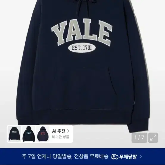 예일 투톤 아치 후드티