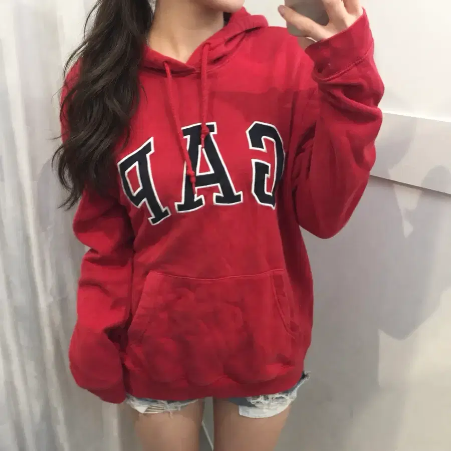 GAP 갭 모리걸 스포티 레드 기모 후드티