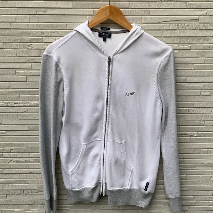 아르마니 진스 투톤 로고 후드집업 (white/grey)