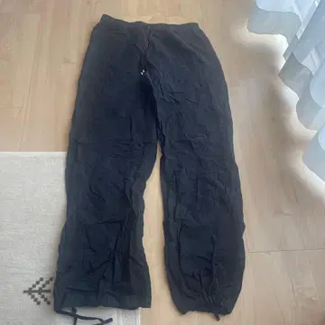 새상품급 [ S ] H&M 린넨 블렌드 팬츠 블랙 마 혼방 허리밴딩 끈 포함