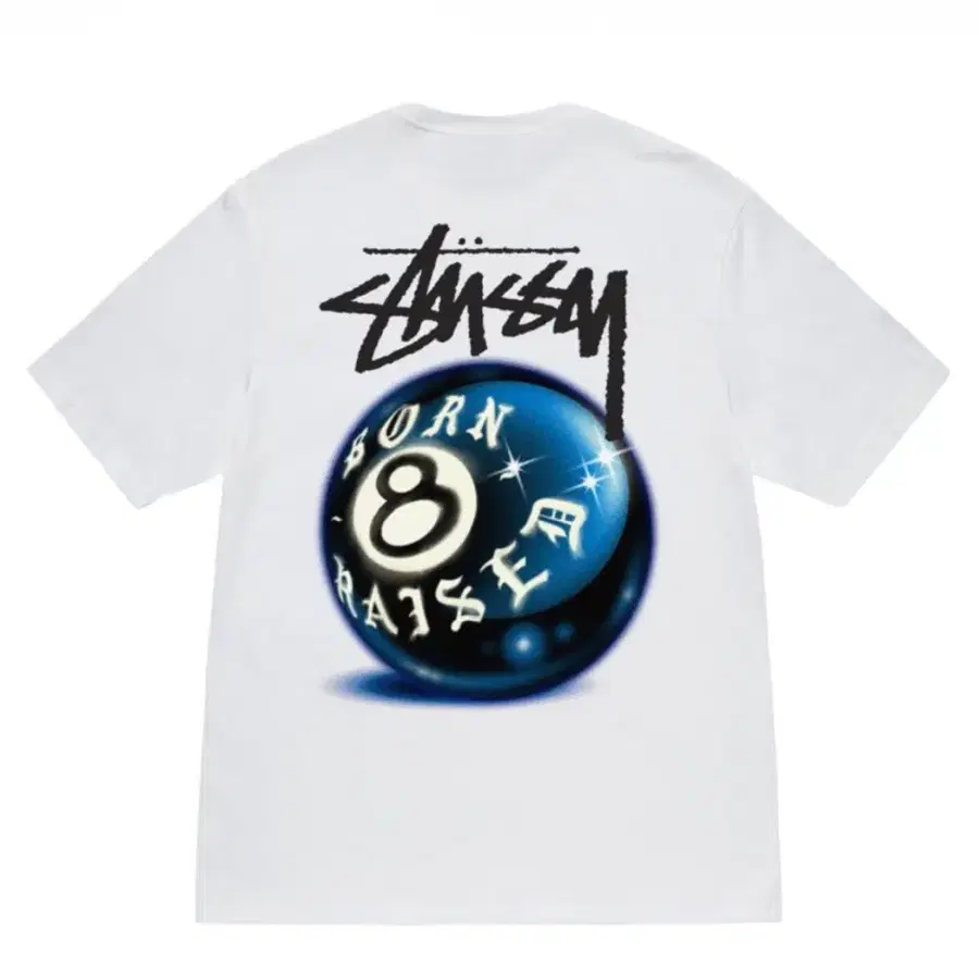 스투시 본앤레이즈드 8볼 반팔 티셔츠 화이트 XXL 2XL