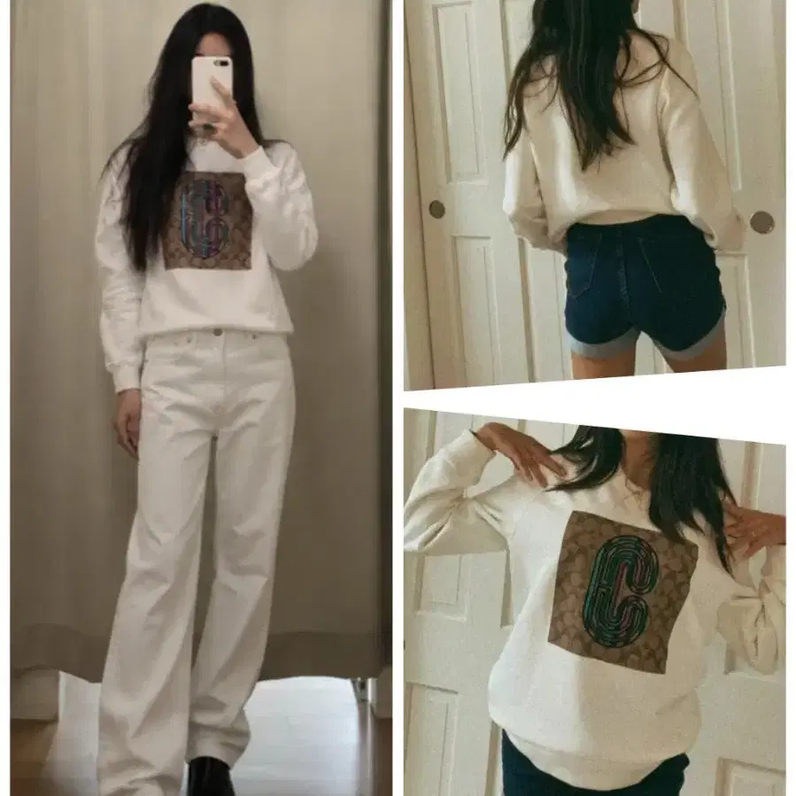 (정품) 코치 여성 모노그램 그래픽 스웨트셔츠 / 아이보리 / 55
