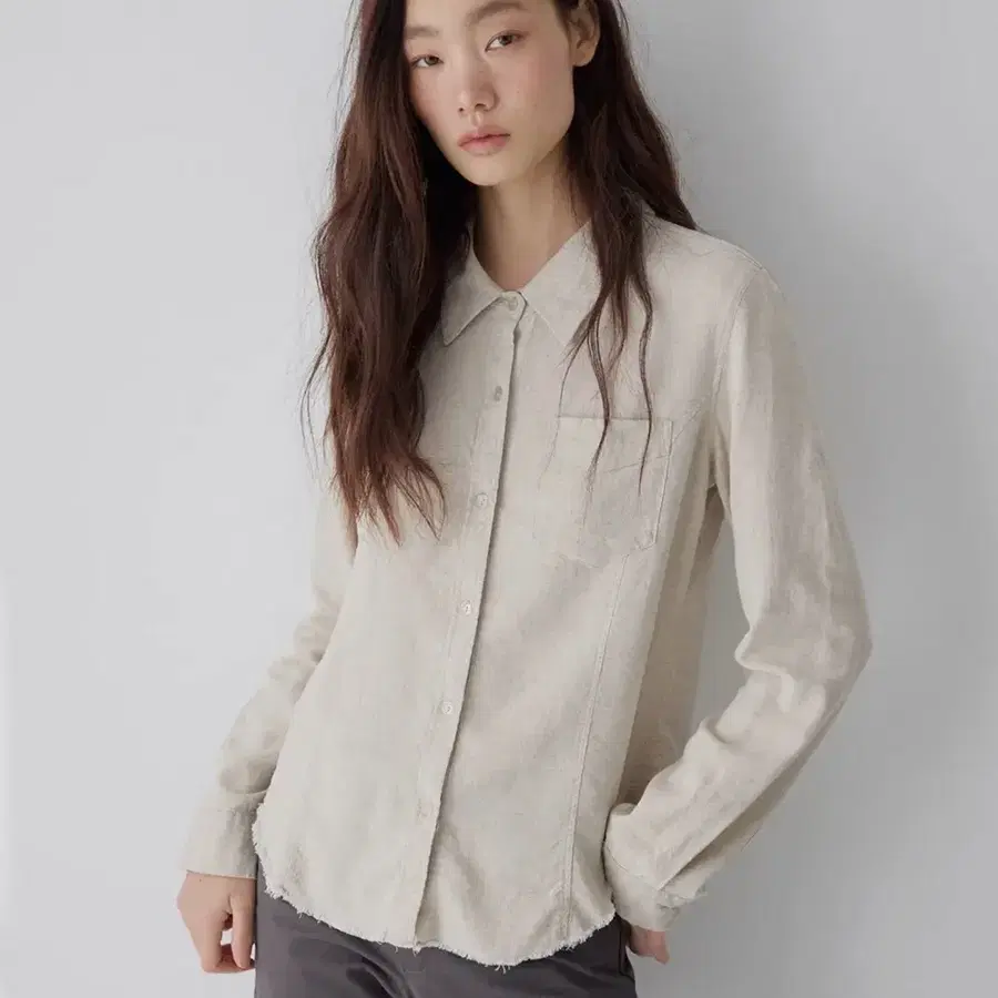 렌세 라영 콜라보 셔츠 Raw-Cut Washed Shirt Oatmeal