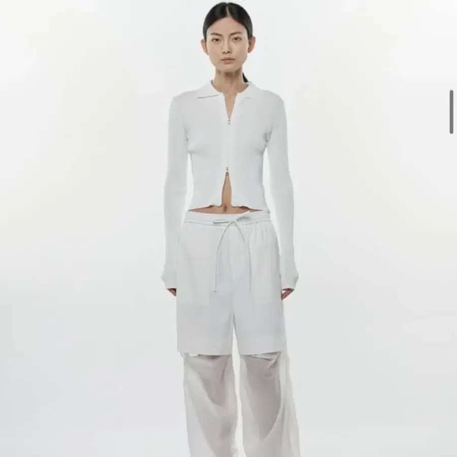 아모멘토 RIB TWO WAY ZIP-UP CARDIGAN 화이트