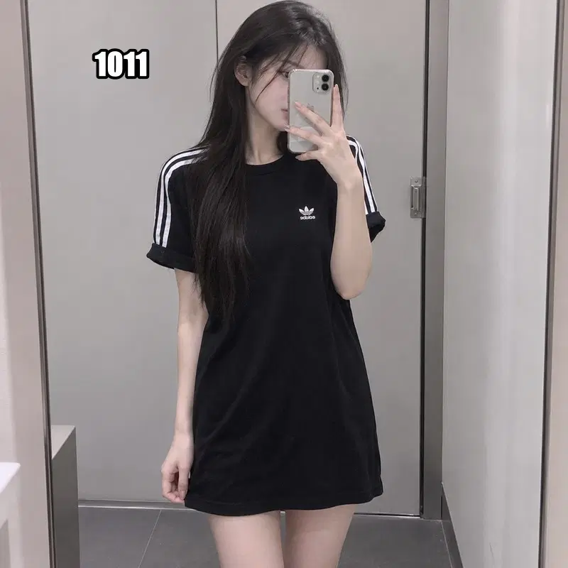 XS 아디다스 오리지널스 블랙 삼선 트레포일 미니 원피스