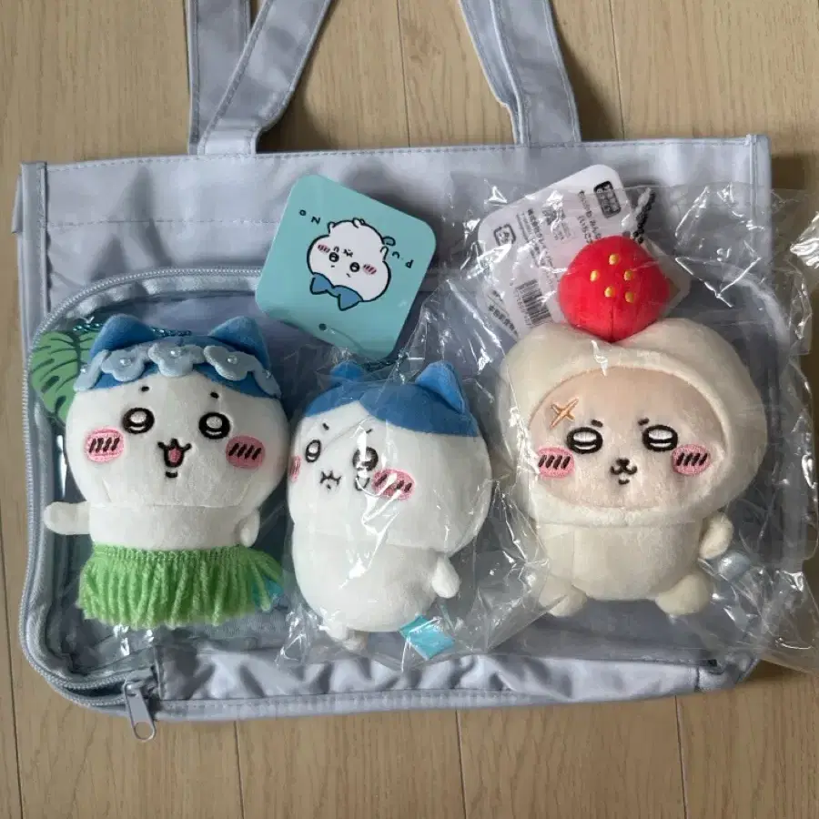 다이소 이타백 투명창 토트백 블루