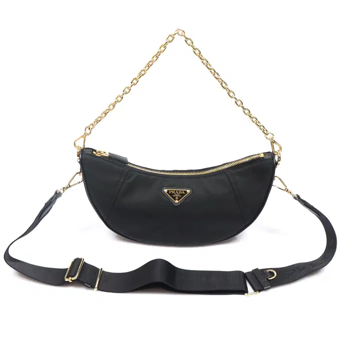 Prada(프라다) 1BH222 블랙 리나일론 사피아노 레더 드뮈룬 숄더백 2WAY MUJ66717PR
