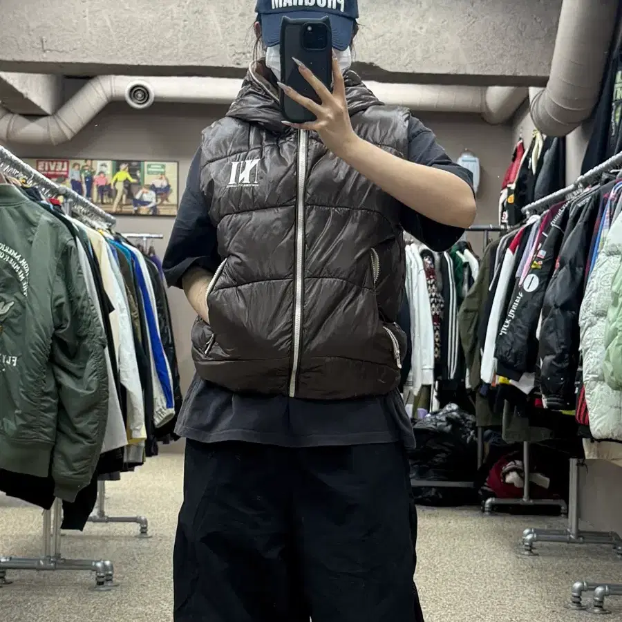 빈티지 후드 패딩 베스트 브라운 S576