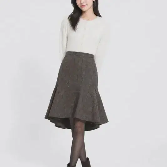 여25/리스트 체크 브라운 울 머메이드 스커트