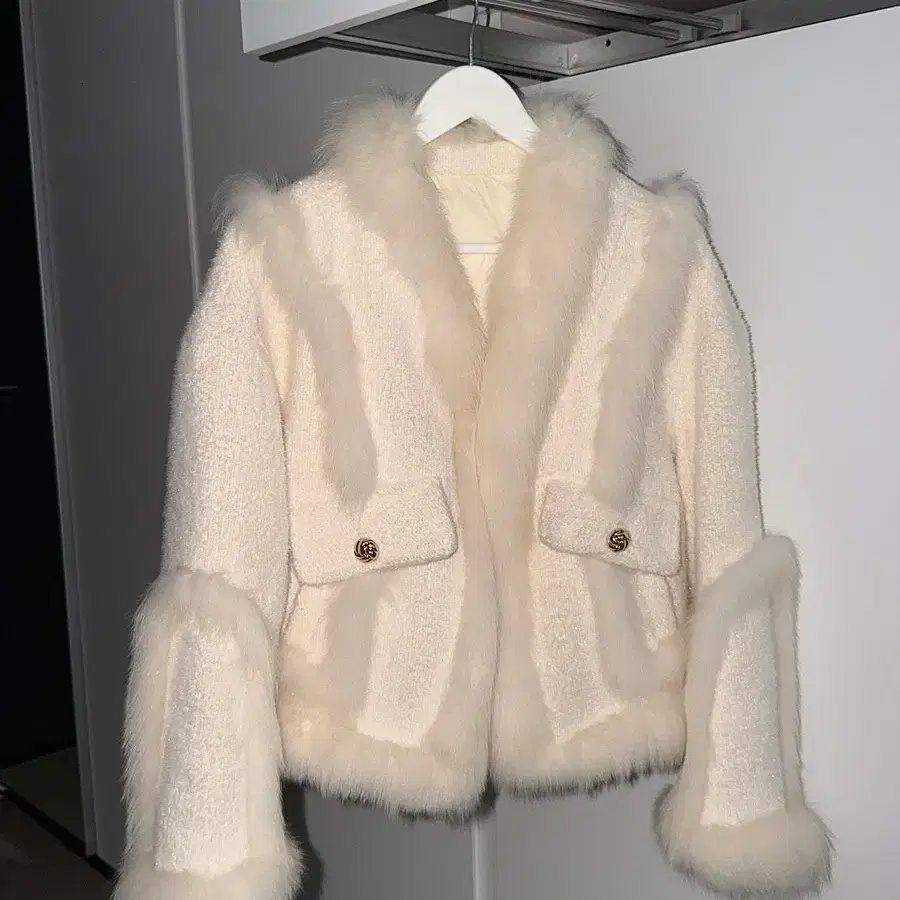 high quality 펄 퍼 자켓 ivory