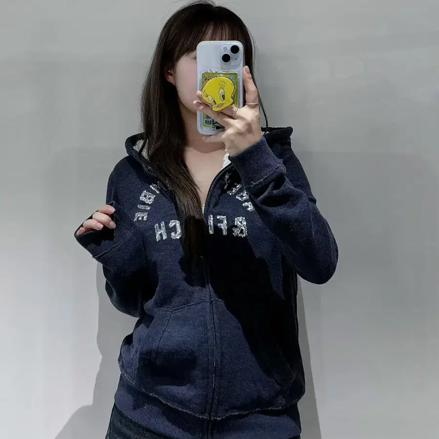 아베크롬비 글리터로고 양털 후드집업