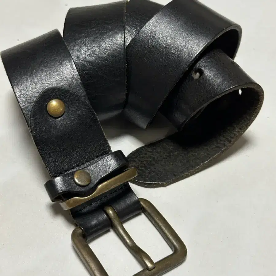 Vintage 검은색 1등급 소가죽 워크웨어 스터드 버클 벨트