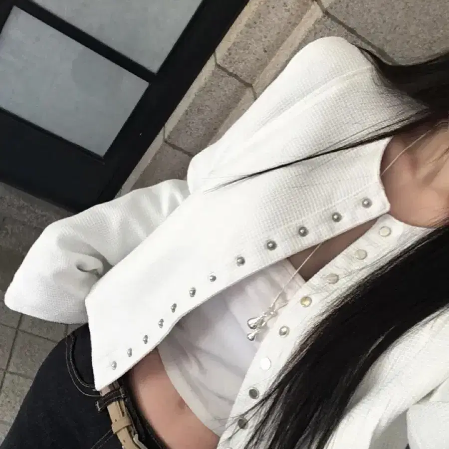 노카라 스냅 트위드 자켓