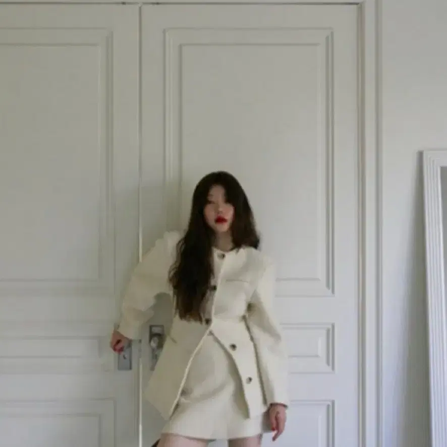 [희귀] 프레클(FRECKLE) 노카라 알파카 자켓 & 스커트 셋업