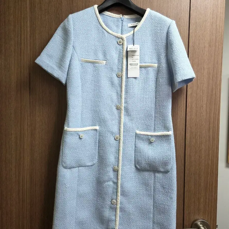 새옷 시스티나 하늘색 트위드 원피스