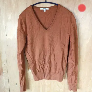 18 UNIQLO 유니클로 코튼 캐시미어 V넥 스웨터 S 브라운