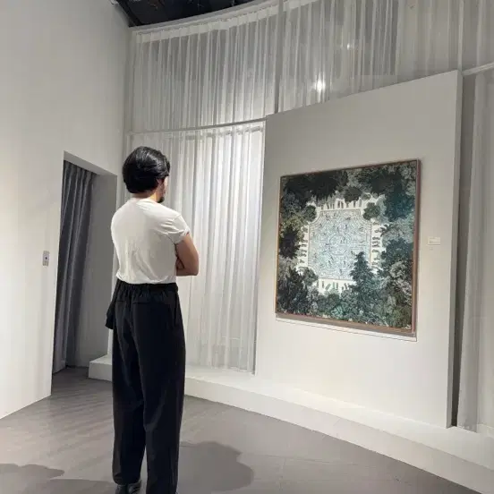 스트라이프 그레이 팬츠 M