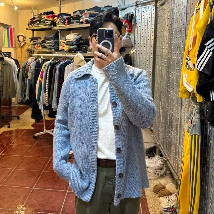 아워레가시 네프 카라 니트 가디건 스카이블루 46size