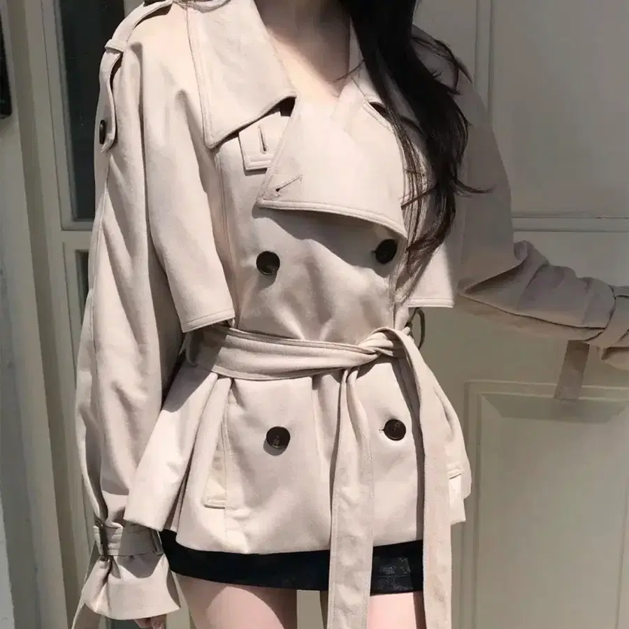 힐다 고희 콜라보 라망 트렌치 코트 베이지 파우치 포함