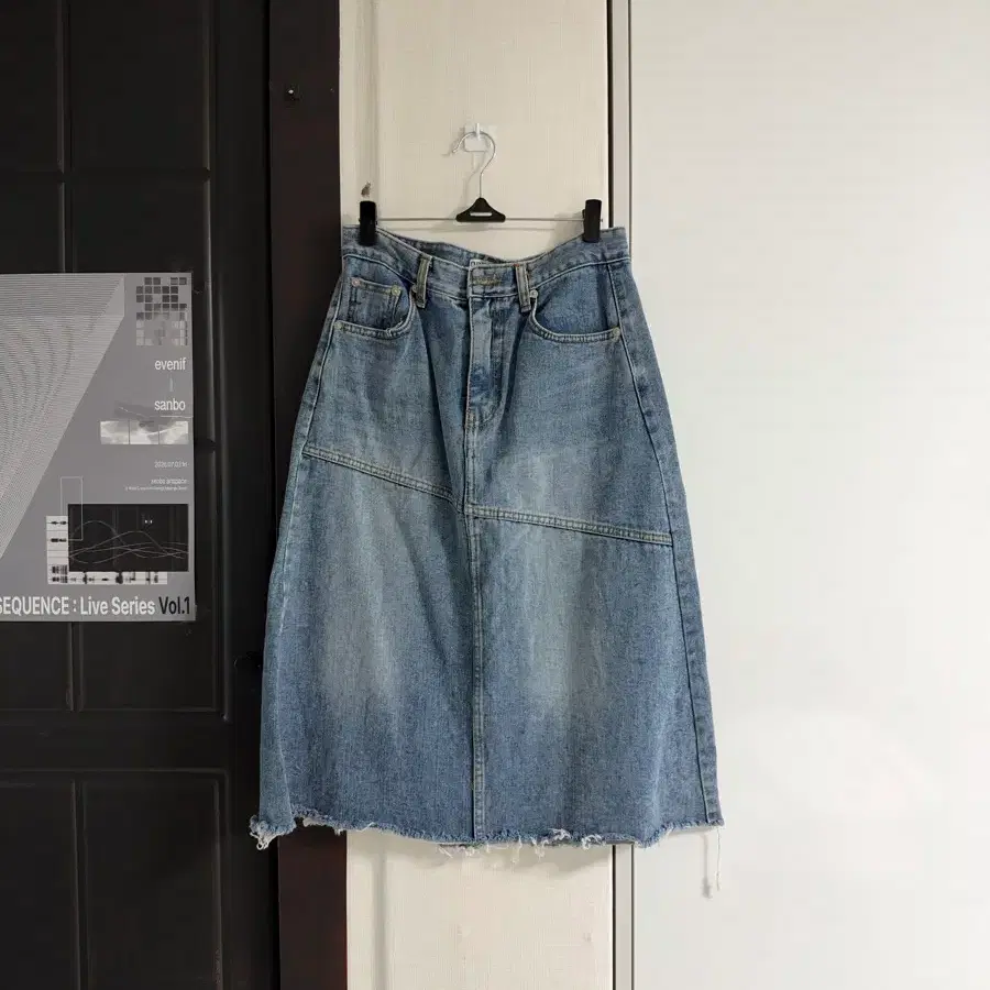 빈티지 워싱 데님 미디 스커트 M
