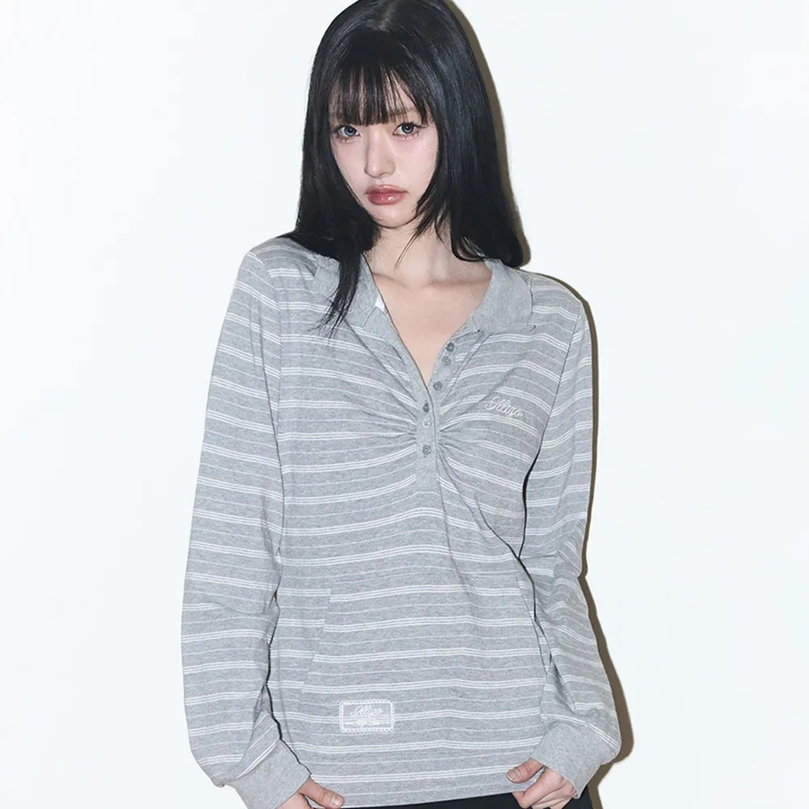 일리고 오픈 카라 롱슬리브 멜란지