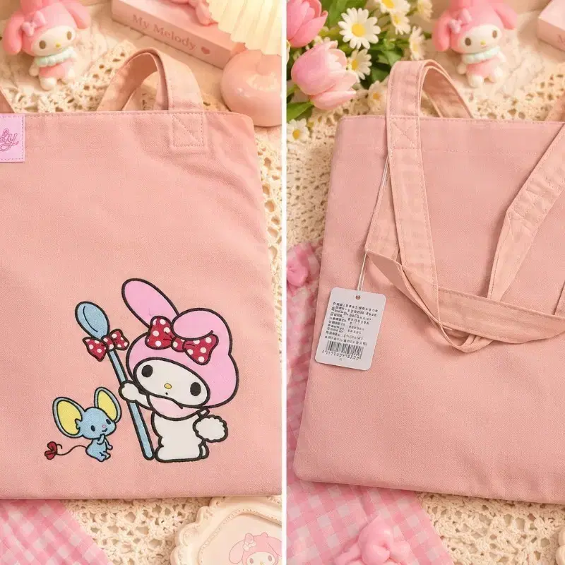 마이멜로디 캔버스 토트백 핑크