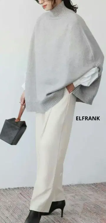 ELFRANK 엘프랭크 하이넥 판초형 니트 풀오버