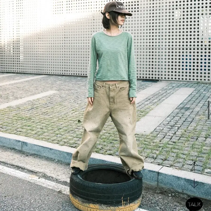 Leekie 리키 5 Neck Long Sleeve faded green